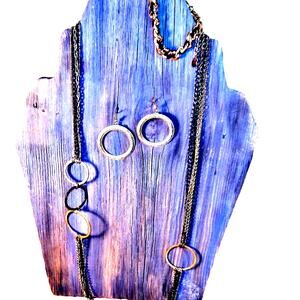 Vintage Black & Gold Trio Necklace Earrings & Bracelet Set